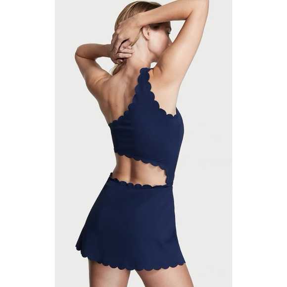 VICTORIA’S SECRET • Navy Blue Scallop Trim One Shoulder One-Piece Swim Dress - Picture 2 of 16